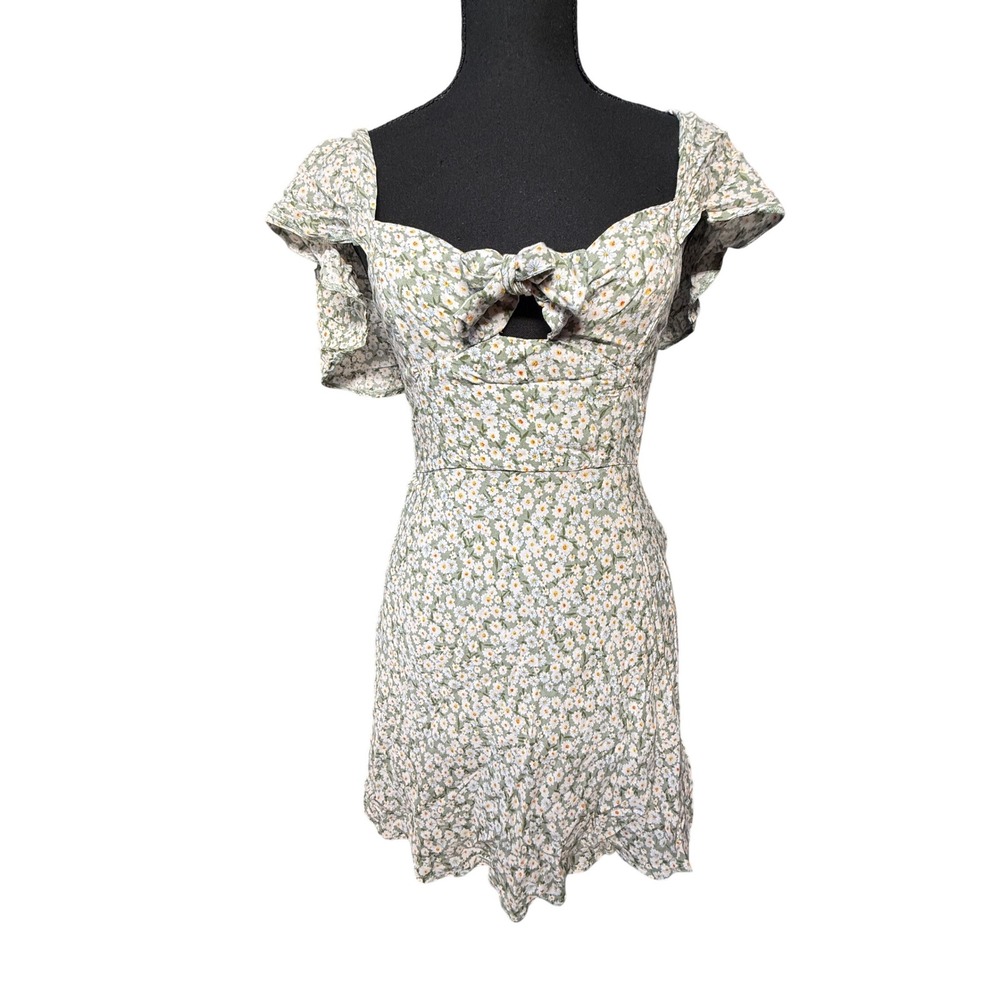 Princess Polly‎ Sage Green Floral Mini Dress Size US 4 Off Shoulder Smocked Back